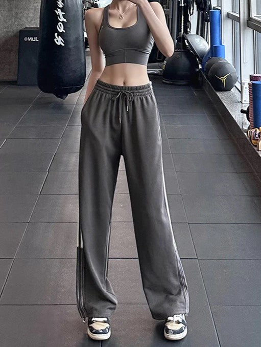 Solid Color Vintage Drawstring Straight Leg Pants