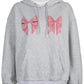 Grey Y2K oversized bow print drawstring hoodie