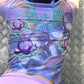 Purple vintage short sleeve crop top with print