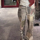 Newspaper Print Washed Effect Boyfriend Jeans