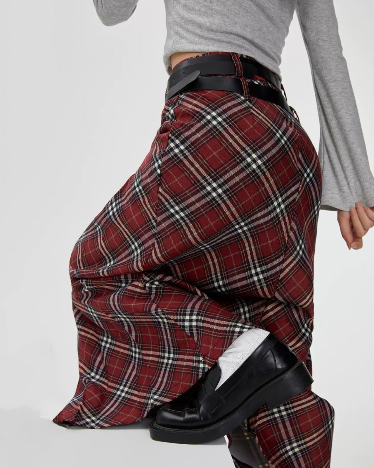 Red Vintage London Bridge Checked Maxi Skirt