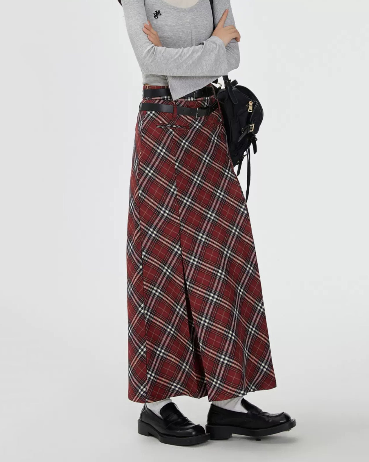 Red Vintage London Bridge Checked Maxi Skirt