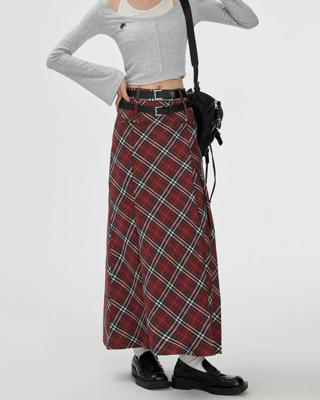 Red Vintage London Bridge Checked Maxi Skirt