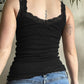 Vintage Black Tank Top with Lace Trim