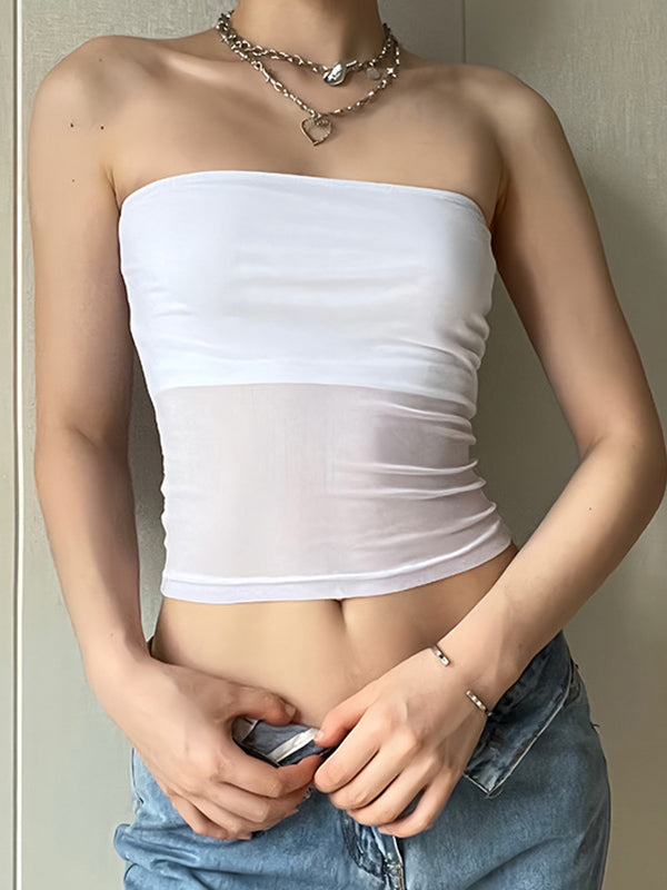 White Panel Mesh Bandeau Top