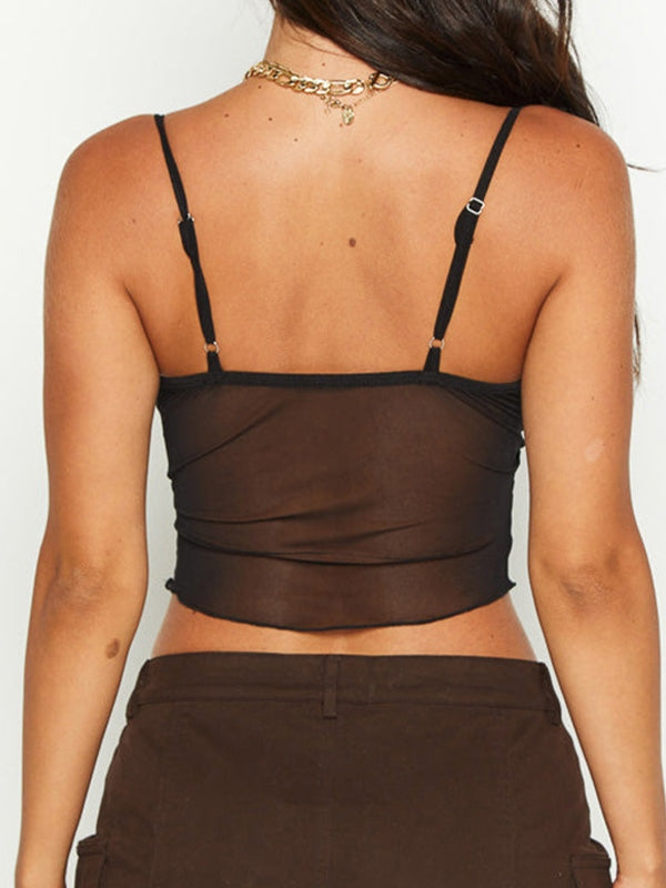 Black Vintage Mesh Perspective Cami Top