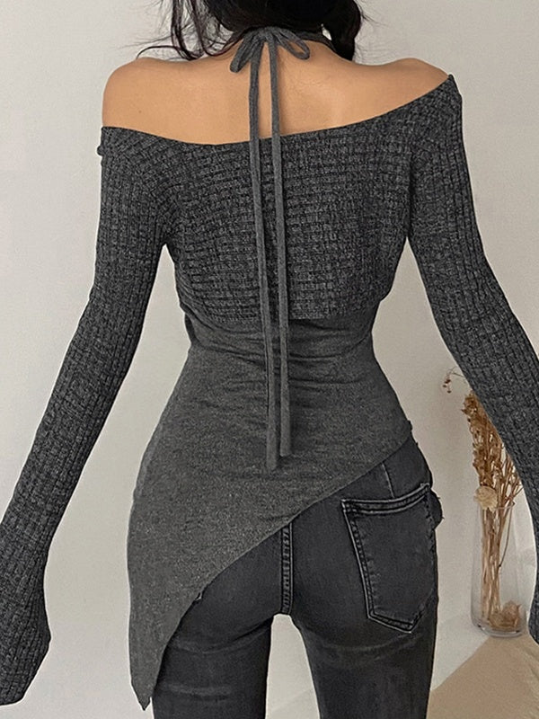 Classic Solid Slim Fit Halter Sweater