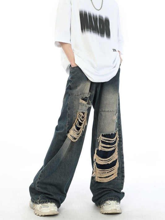 2000s Ripped Baggy Jeans with Fake Hole Unisex