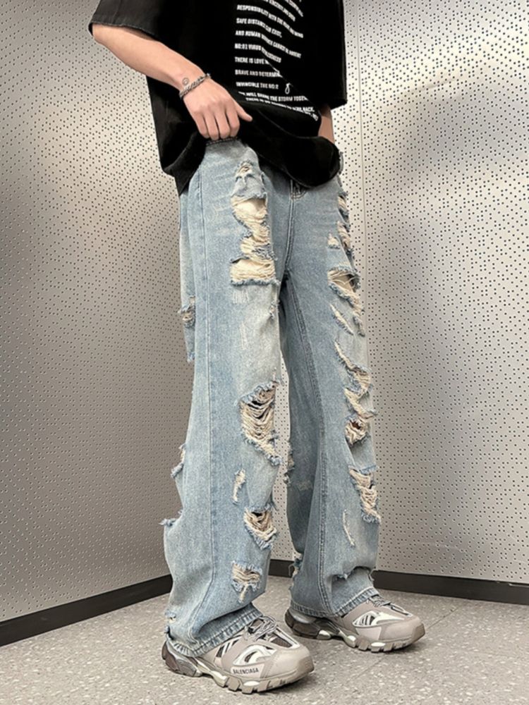 Vintage Men's Ripped Distressed Denim Boyfriend Jeans