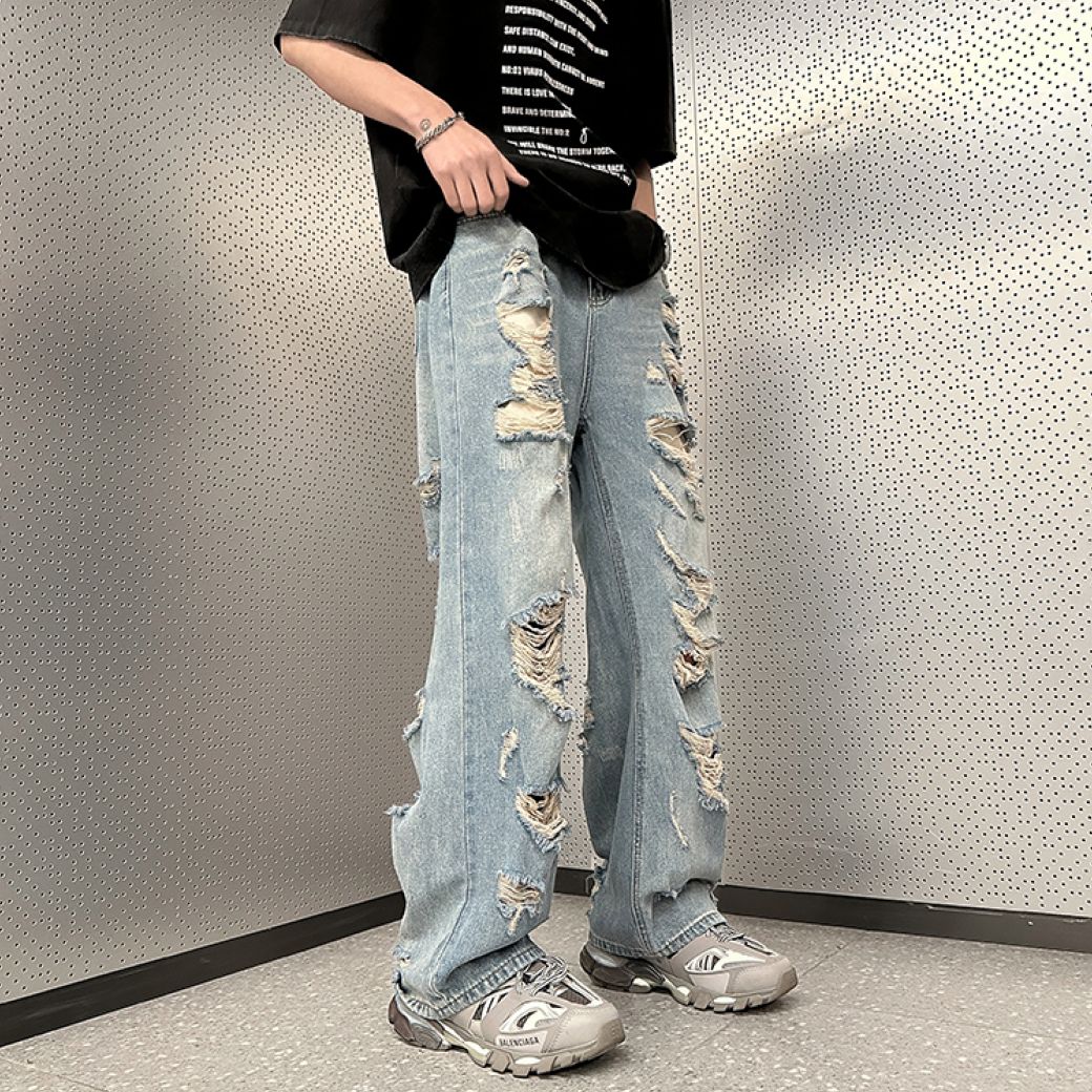 Vintage Men's Ripped Distressed Denim Boyfriend Jeans