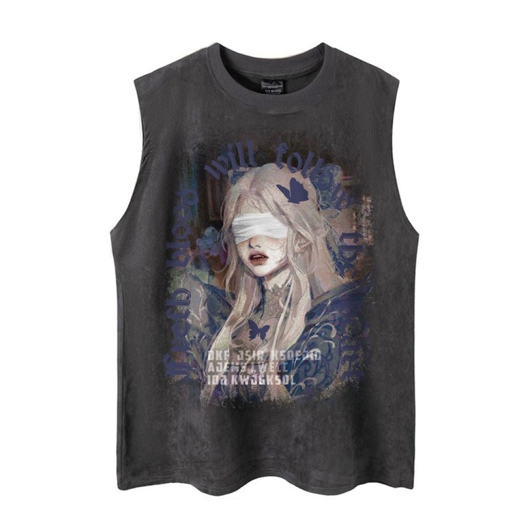 Hip hop oversize tank top with girl print