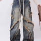 Raw Edge Design Patchwork Baggy Washed Jeans