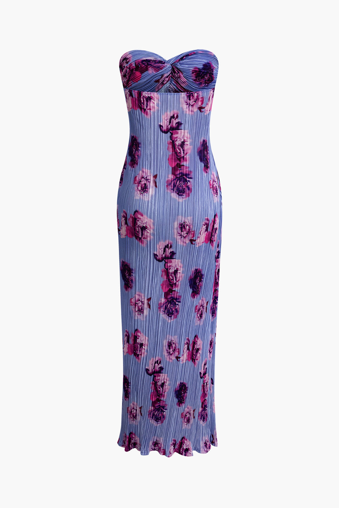 Abstract Pattern Pleated Strapless Skinny Maxi Dress