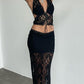 Black Sexy Plunge Neck Halter Low Waist Lace Two Piece