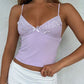 Solid Color Vintage Lace Trim V-Neck Cropped Cami Top