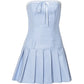 Blue Y2K sleeveless dress with lace and bow