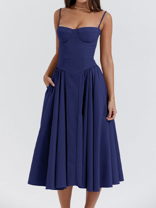 Dark blue vintage cami midi dress