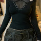 Black Y2k long sleeve with grid cross stitch design