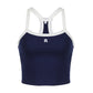 Navy Blue Retro Letter Embroidery Slim Fit Cami Crop Top