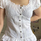 Vintage Broderie Lace Ruffle Crop Blouse with Tie Back