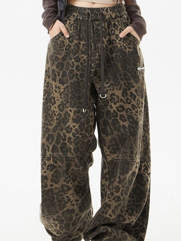 Punk Leopard Drawstring Cargo Pants