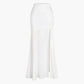 White French Satin Patchwork Slit Maxi Skirt