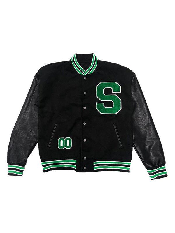 Retro Black Oversize Logo Varsity Jacket