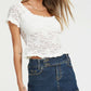 White French lace top with scoop neck and short sleeves