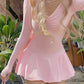 Pink Cute Ruched Ruffle Hem Long Sleeve Slim Mini Dress