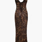 Leopard Print Draped Slim Maxi Dress