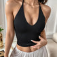 Basic Backless V-Neck Halter Crop Top