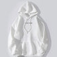 White oversized kangaroo pocket hoodie with drawstring and letter print