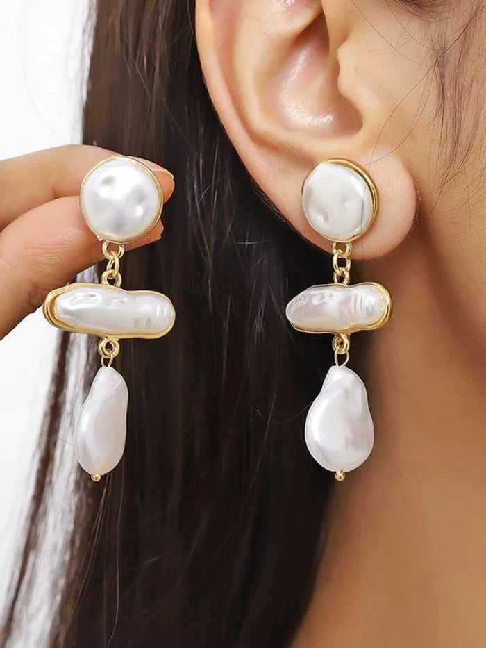 White Vintage Baroque Irregular Earring with Fake Pearls