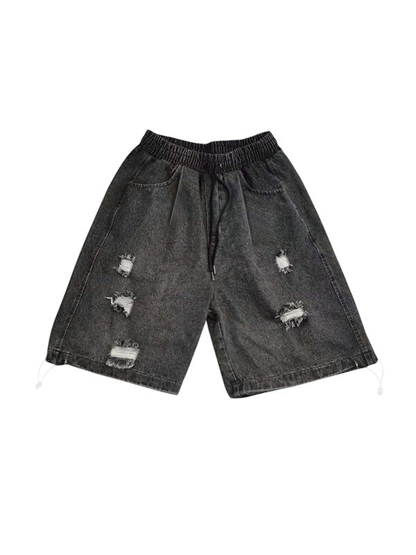 Black hip hop washed skate denim shorts in distressed look