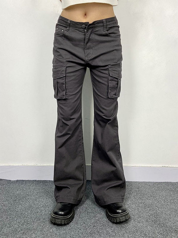 Flare cargo pants with high elasticity and flap pockets