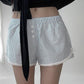 Blue Bow Lace Patchwork Striped Shorts