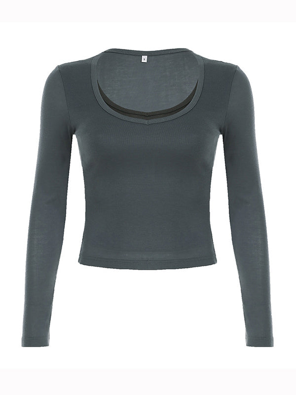 Classic Gray Simple Long Sleeve Top 