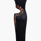 Black Snake Print Cut Out Sleeveless Maxi Dress with Slit