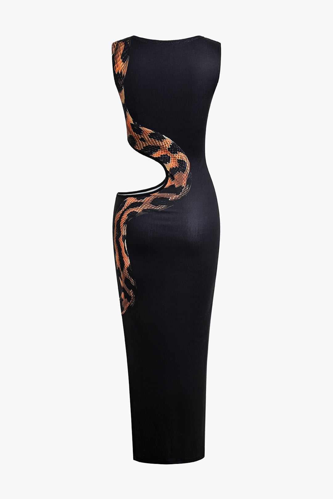 Black Snake Print Cut Out Sleeveless Maxi Dress with Slit