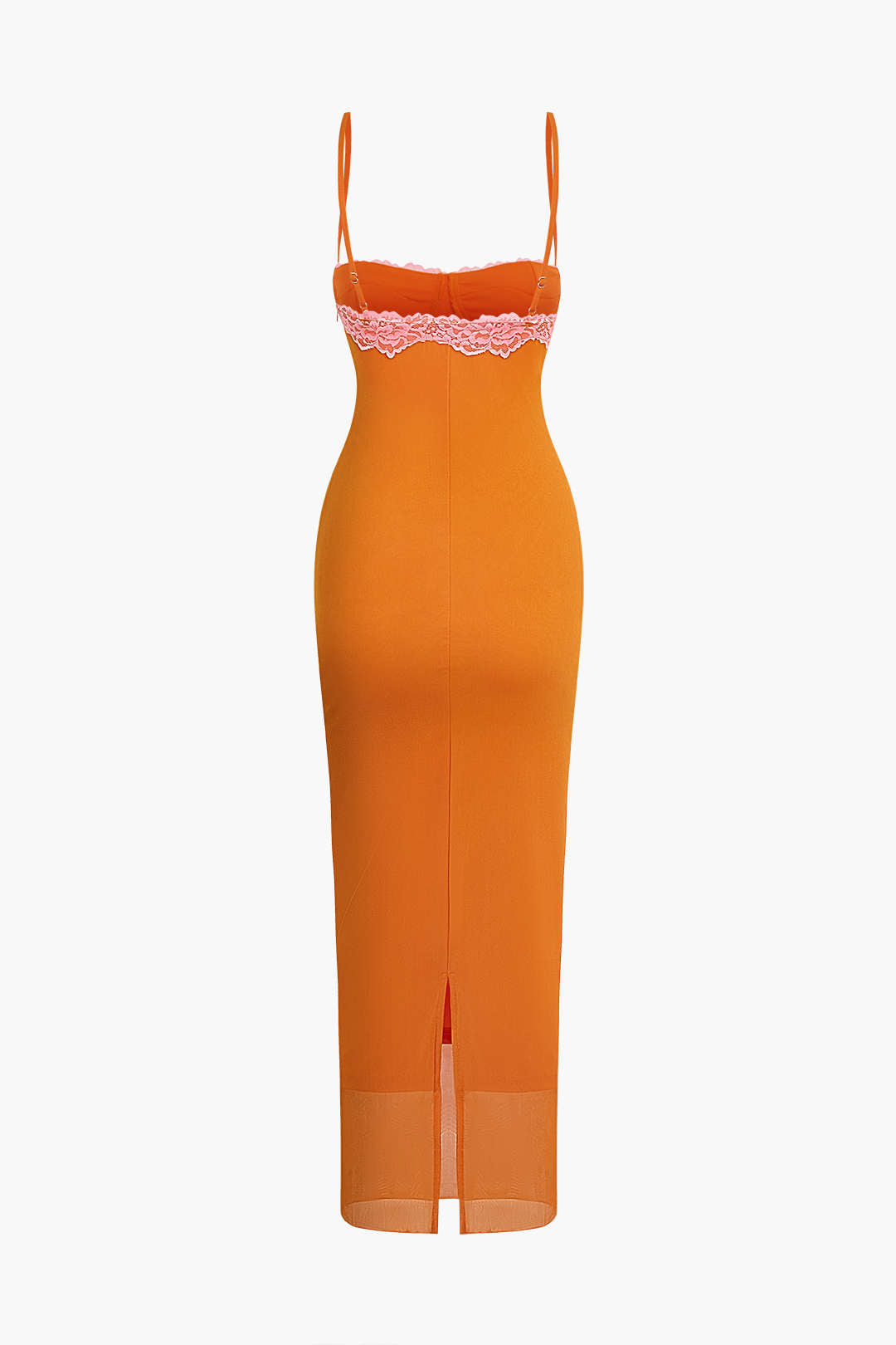 Orange Cami Midi Dress with Lace Trim