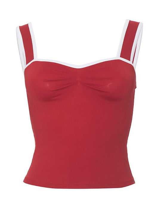 JY Red Y2K Ruched Cami Tank Top/Red Y2K Ruched Cami Top