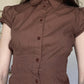 Brown Vintage Slim Fit Pleated Short Sleeve Shirt 