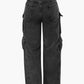 Hip Hop Pocket Rolled Hem Wide Leg Cargo Jeans