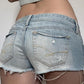 Blue Vintage Low Rise Fringed Denim Shorts