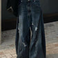 Blue Retro Distressed Wide Leg Boyfriend Jeans