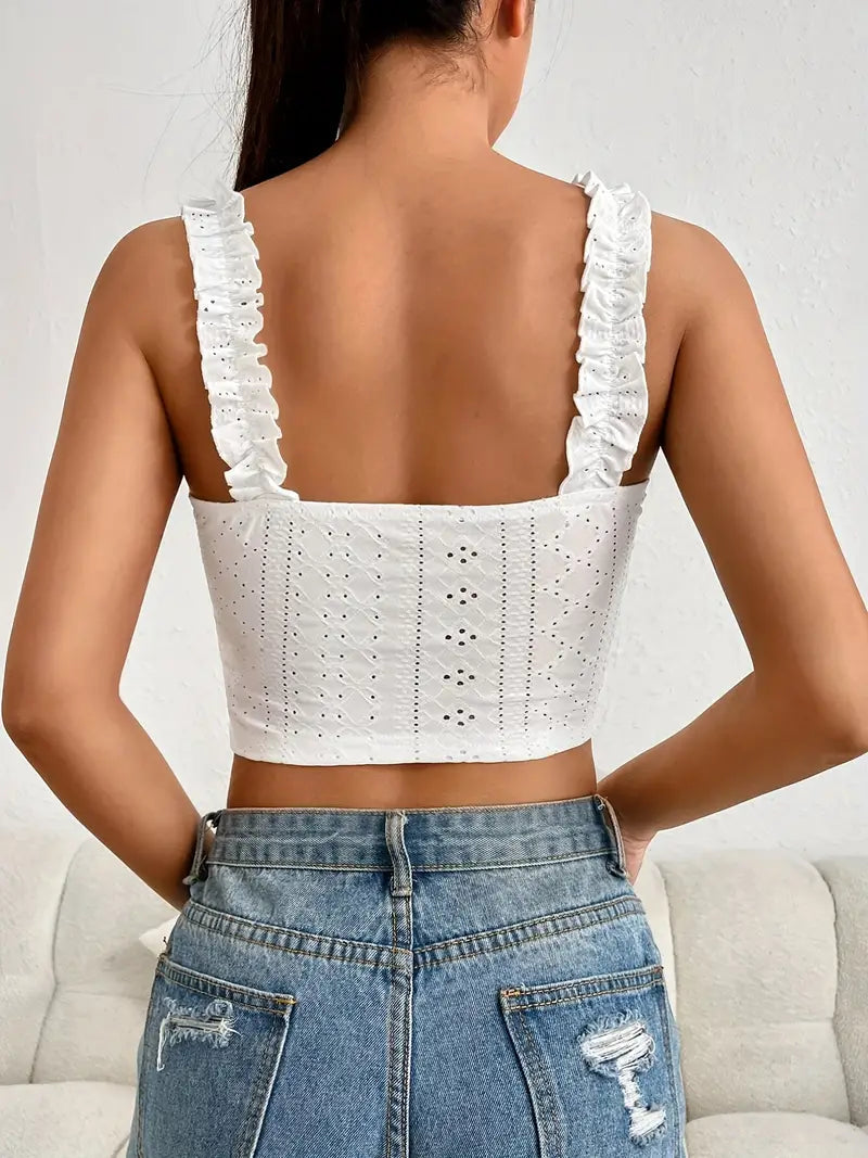 White Vintage Coquette Crop Cami Top 