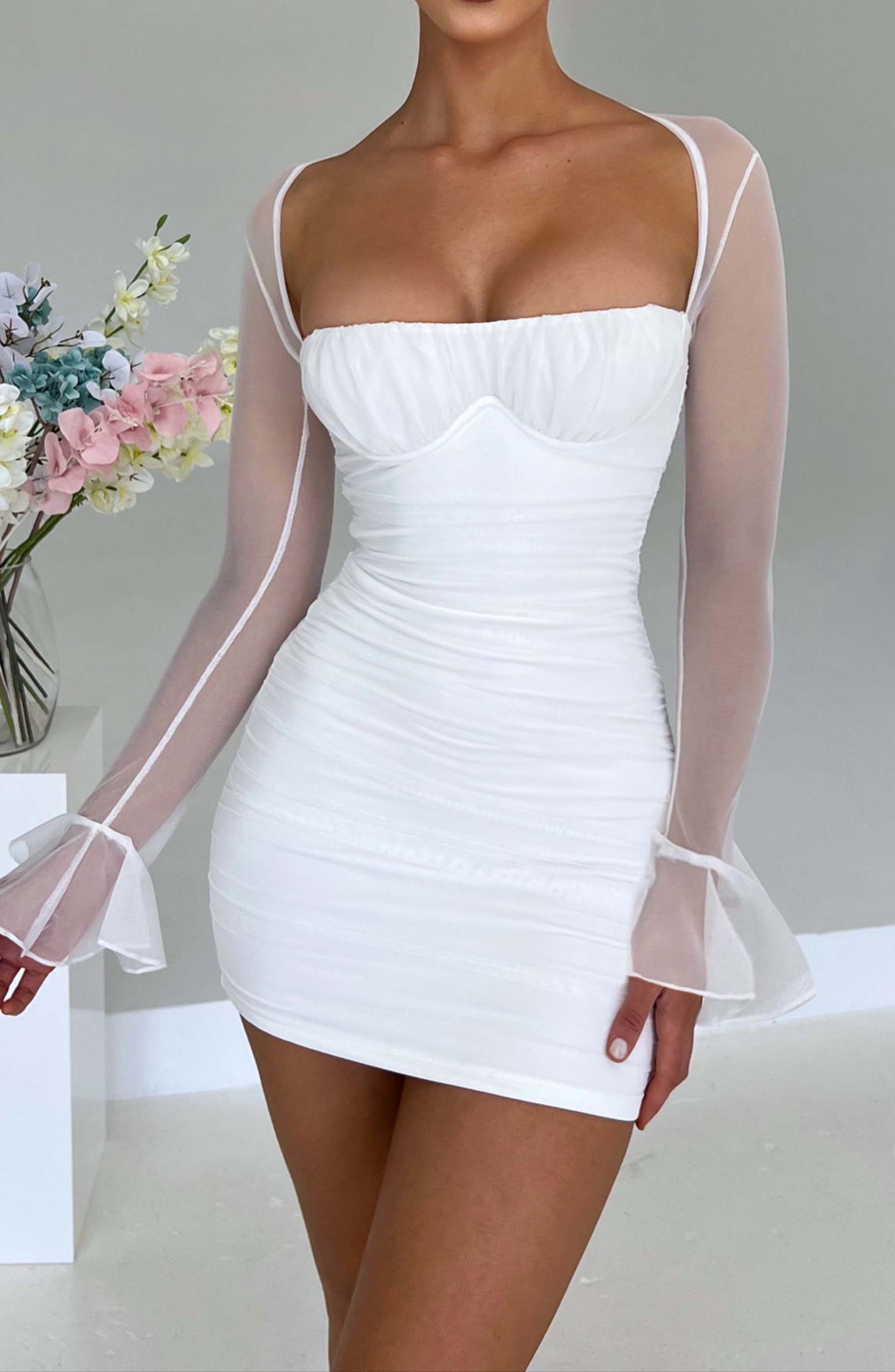 Pink mini dress - white 