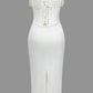 Solid Y2k Beaded Braided Eyelet Corset Midi Dress 