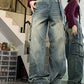 Hip Hop Multi Pockets Splice Cargo Jeans