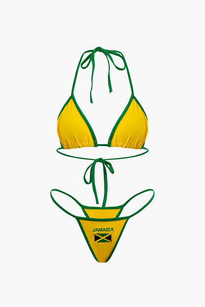 Contrasting Vintage JAMAICA Embroidery Bikini Set